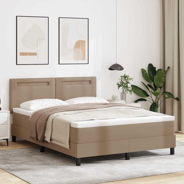 vidaXL Lit &agrave; ressorts avec matelas Cappuccino 140 x 190 cm Simili cuir
