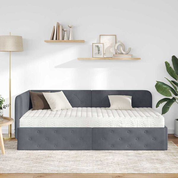 vidaXL Cadre de lit d'angle Gris fonc&eacute; 90 x 200 cm Velours