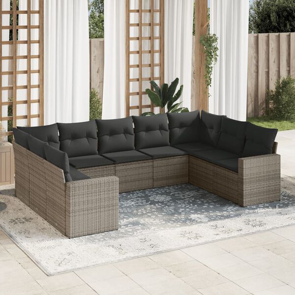 vidaXL Salon de jardin 9 pcs avec coussins gris résine tressée
