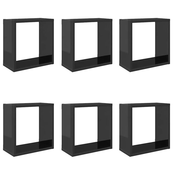 vidaXL &Eacute;tag&egrave;res cube murales 6 pcs gris brillant 30x15x30 cm
