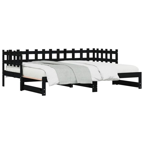 vidaXL Lit coulissant sans matelas noir 2x(80x200) cm Bois massif