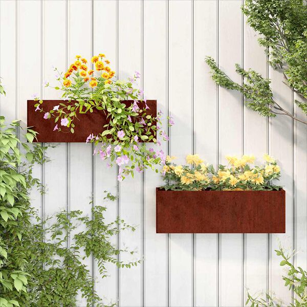 vidaXL Jardini&egrave;res murales 2 pcs Rouill&eacute; Acier corten 53x10x17 cm