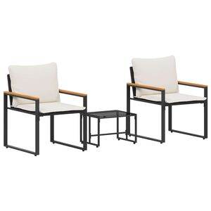 vidaXL Ensembles de meubles 3 pcs Noir et blanc cr&egrave;me Rotin