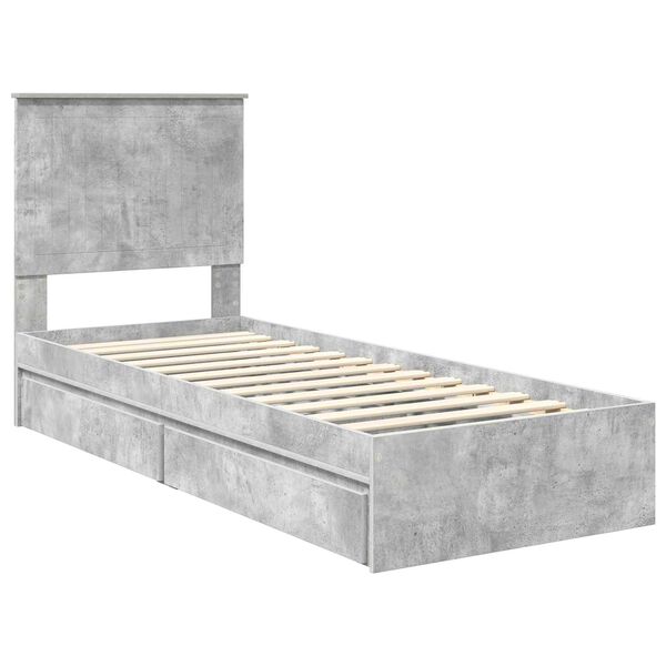 vidaXL Lit de Rangement Gris b&eacute;ton 75 x 190 cm Bois d'ing&eacute;nierie