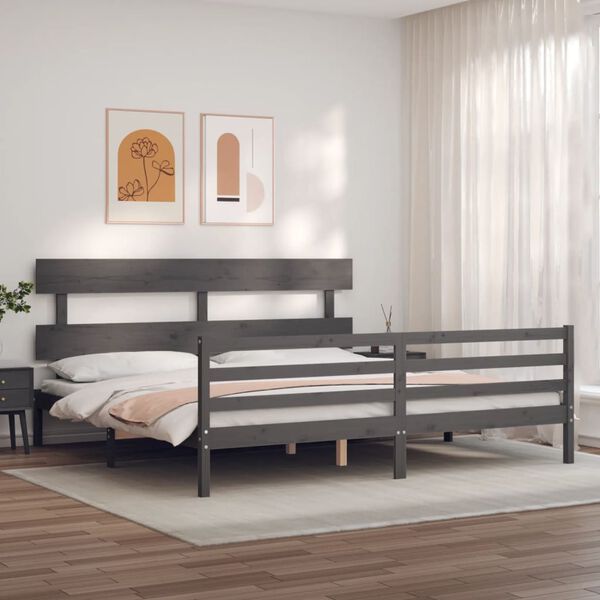 vidaXL Cadre de lit sans matelas gris 200x200 cm bois massif