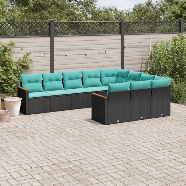 vidaXL Salon de jardin 10 pcs avec coussins noir r&eacute;sine tress&eacute;e