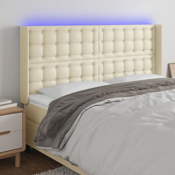 vidaXL T&ecirc;te de lit &agrave; LED Cr&egrave;me 183x16x118/128 cm Similicuir