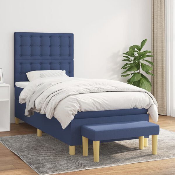vidaXL Sommier &agrave; lattes de lit avec matelas Bleu 100x200 cm Tissu
