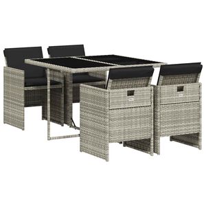 vidaXL Ensemble &agrave; manger de jardin et coussins 5 pcs gris clair rotin