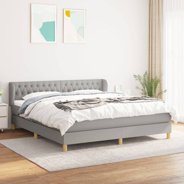 vidaXL Sommier &agrave; lattes de lit avec matelas Gris clair 180x200cm Tissu