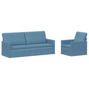 vidaXL Ensemble de Canap&eacute;s 2 pcs Bleu Tissu en velours c&ocirc;tel&eacute;