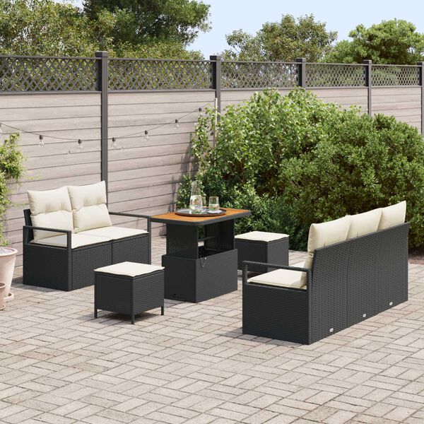 vidaXL Ensemble de canap&eacute; de jardin avec coussin 8 pcs Noir et Cr&egrave;me