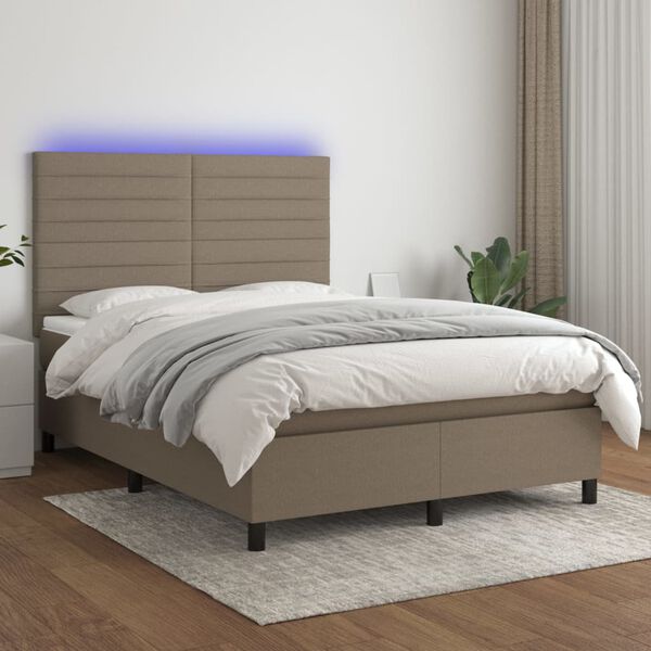 vidaXL Sommier &agrave; lattes de lit et matelas et LED Taupe 140x190cm Tissu