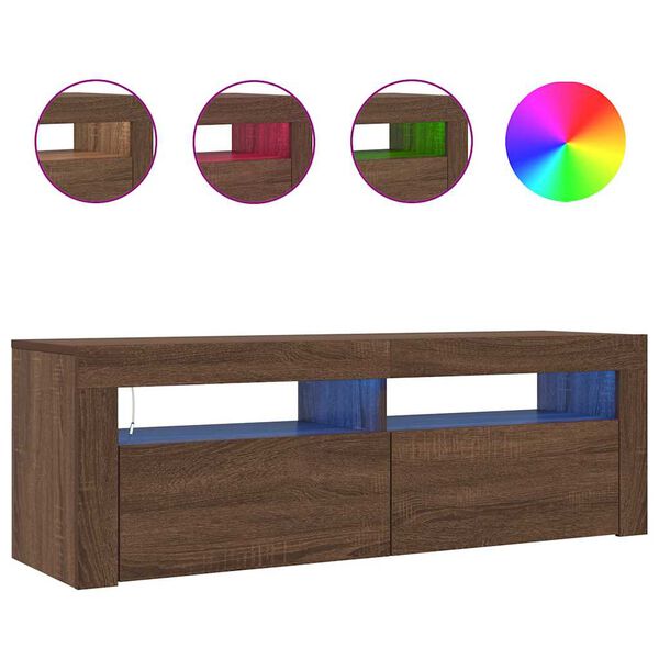 vidaXL Meuble TV avec lumières LED chêne marron 120x35x40 cm
