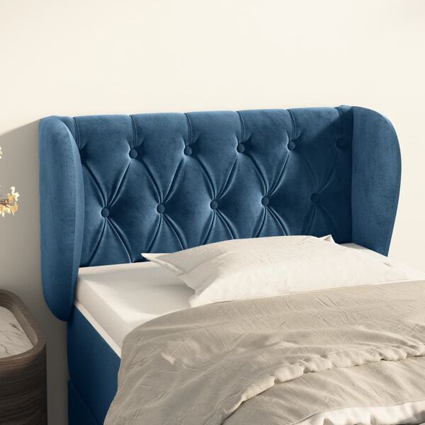 vidaXL T&ecirc;te de lit avec oreilles Bleu fonc&eacute; 83x23x78/88 cm Velours