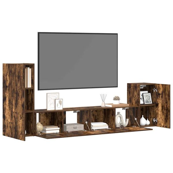 vidaXL Ensemble de meubles TV 4 pcs Ch&ecirc;ne fum&eacute; Bois d'ing&eacute;nierie