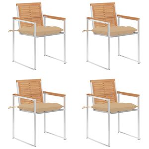 vidaXL Chaises de jardin lot de 4 avec coussins Bois de teck massif