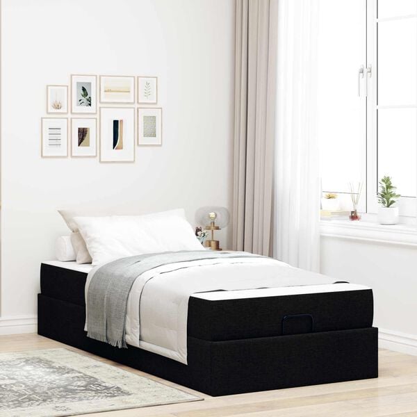 vidaXL Cadre de lit avec matelas avec matelas 2 pcs Noir tissu