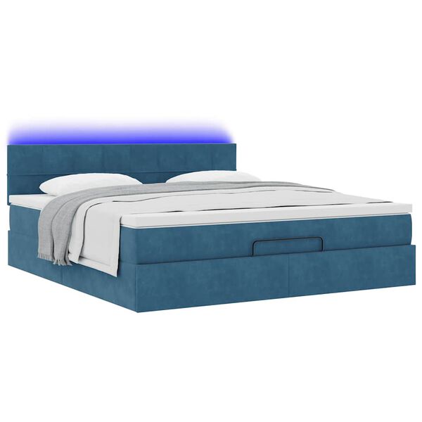 VidaXL Cadre de lit ottoman avec matelas bleu fonc&eacute; 180x200 cm velours