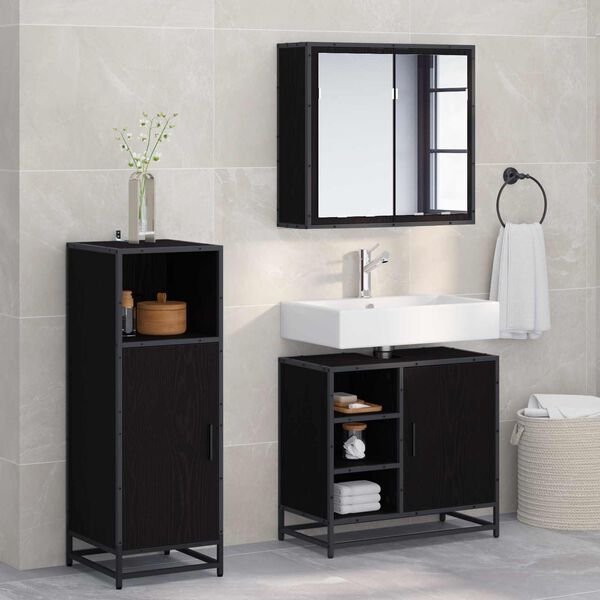 vidaXL Ensemble de mobilier de salle de bain 3 pcs Ch&ecirc;ne noir