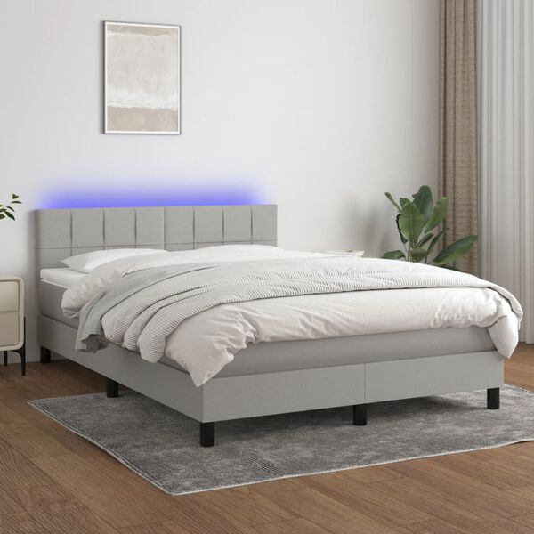 vidaXL Sommier &agrave; lattes de lit et matelas et LED Gris clair 140x190 cm