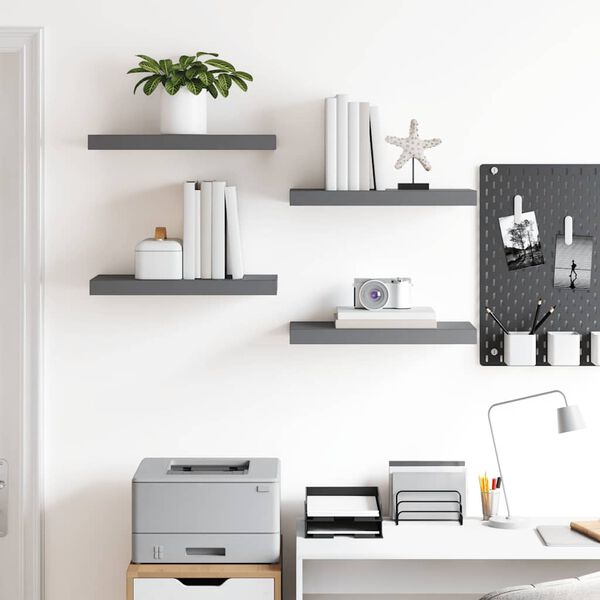 vidaXL &Eacute;tag&egrave;re murale flottante 4 pcs Gris brillant 50x23x3,8 cm MDF