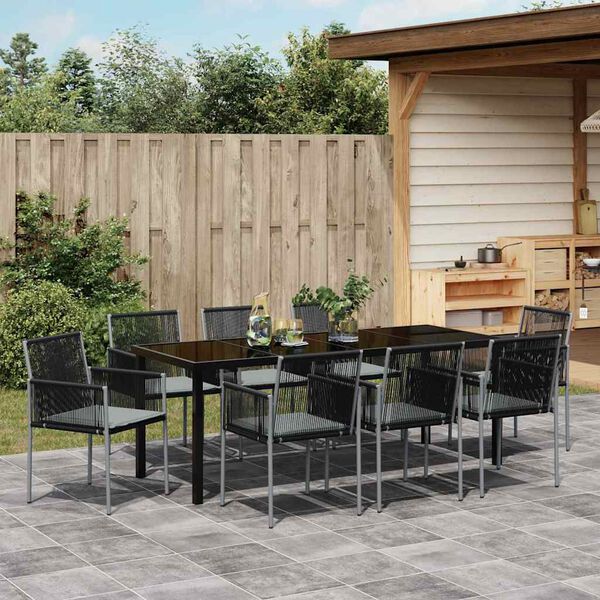 vidaXL Ensemble de salle &agrave; manger pour jardin 9 pcs Noir Rotin PE