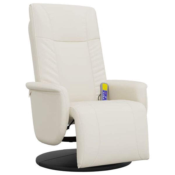 vidaXL Fauteuil inclinable de massage et repose-pieds cr&egrave;me similicuir