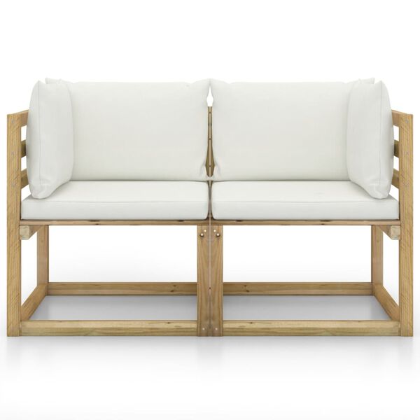 vidaXL Canap&eacute;s d'angle de jardin 2pcs et coussins Pin impr&eacute;gn&eacute; de vert