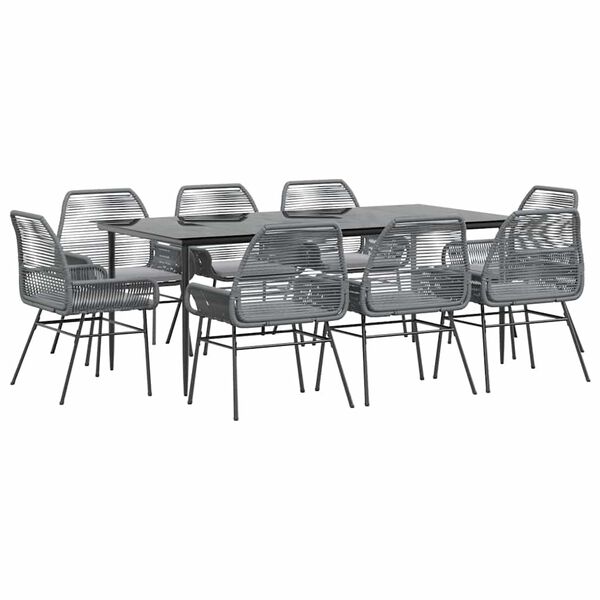 vidaXL Ensemble &agrave; manger jardin coussins 9 pcs gris poly rotin verre