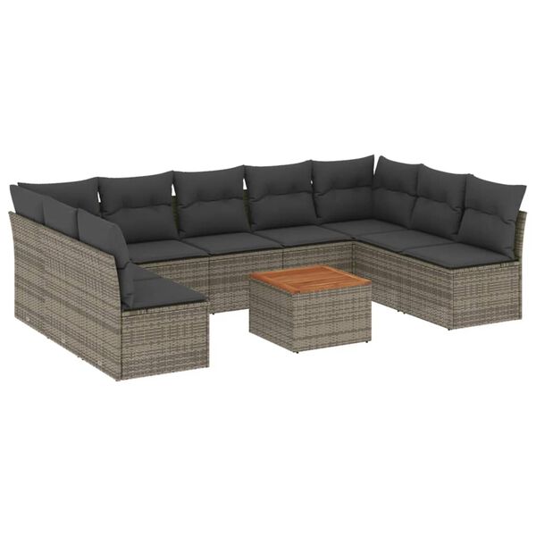 vidaXL Salon de jardin avec coussins 10 pcs gris r&eacute;sine tress&eacute;e