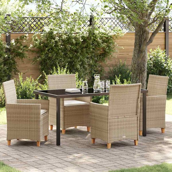 vidaXL Ensemble de salle &agrave; manger pour jardin 5 pcs Beige polyrotin
