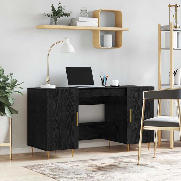 vidaXL Bureau avec porte Ch&ecirc;ne noir 140 x 50 x 75 cm Bois d'ing&eacute;nierie