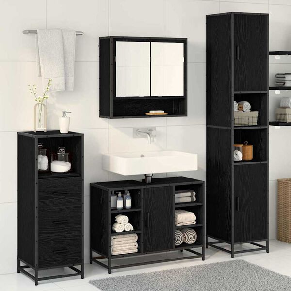 vidaXL Ensemble de mobilier de salle de bain 3 pcs Ch&ecirc;ne noir