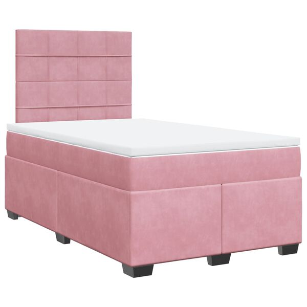 vidaXL Sommier &agrave; lattes de lit avec matelas rose 120x190 cm velours