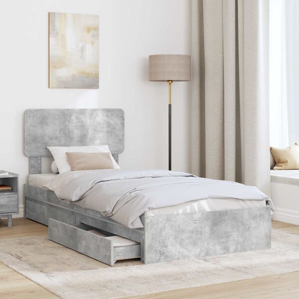 vidaXL Lit de Rangement Gris b&eacute;ton 70 x 190 cm Bois d'ing&eacute;nierie