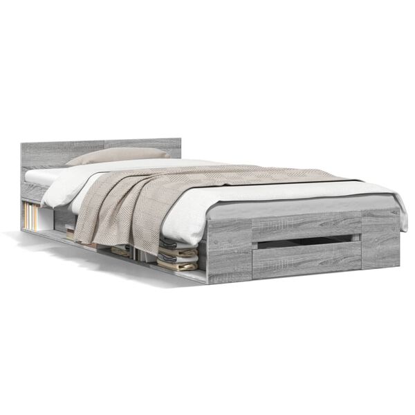 vidaXL Cadre de lit avec tiroir sans matelas sonoma gris 75x190 cm