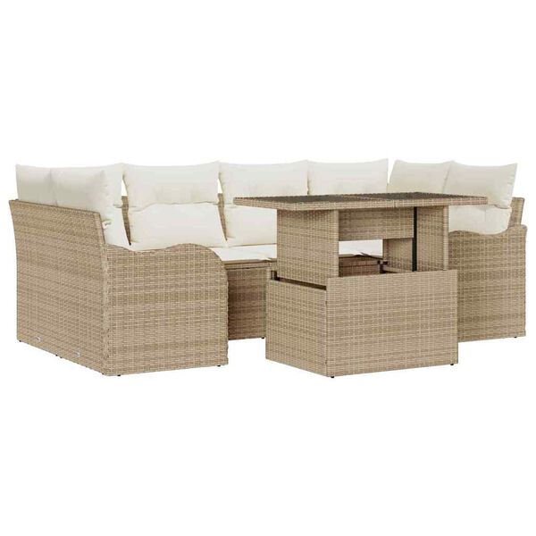 vidaXL Ensemble de canapé de jardin 7 pcs Beige Poly rotin