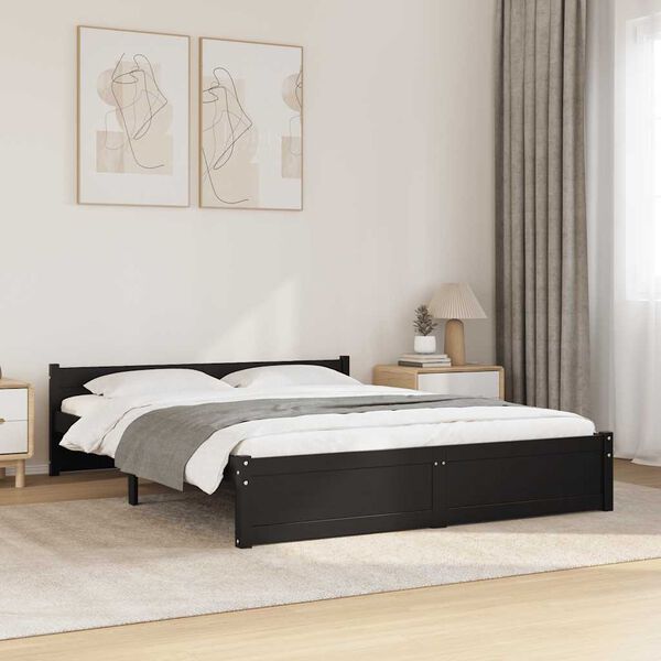 vidaXL Cadre de lit sans matelas noir bois massif 135x190 cm