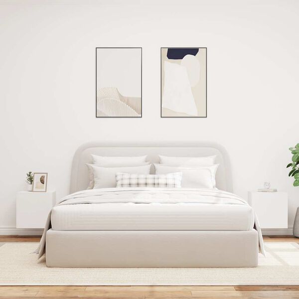 vidaXL Meubles TV muraux avec lumi&egrave;res LED 2 pcs blanc 40,5x35x40 cm