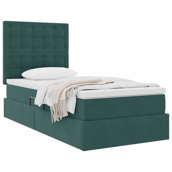 vidaXL Lit avec rangement et matelas Vert fonc&eacute; 90 x 200 cm Velours