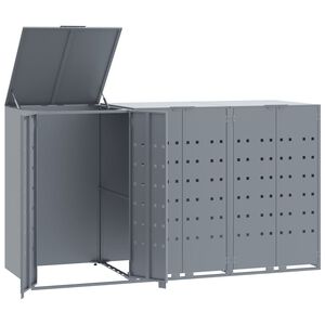 vidaXL Rangement &agrave; roulettes pour poubelles pour 3 bacs gris acier