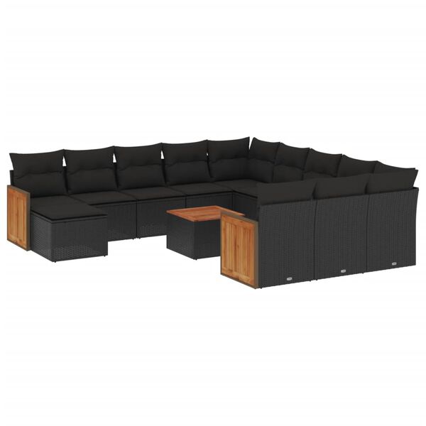vidaXL Salon de jardin avec coussins 13 pcs noir r&eacute;sine tress&eacute;e