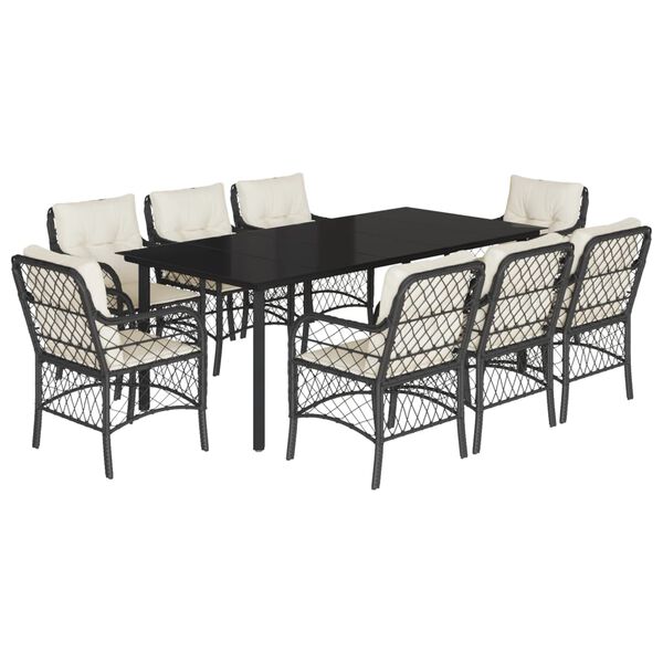 vidaXL Ensemble &agrave; manger de jardin 9pcs coussins noir r&eacute;sine tress&eacute;e