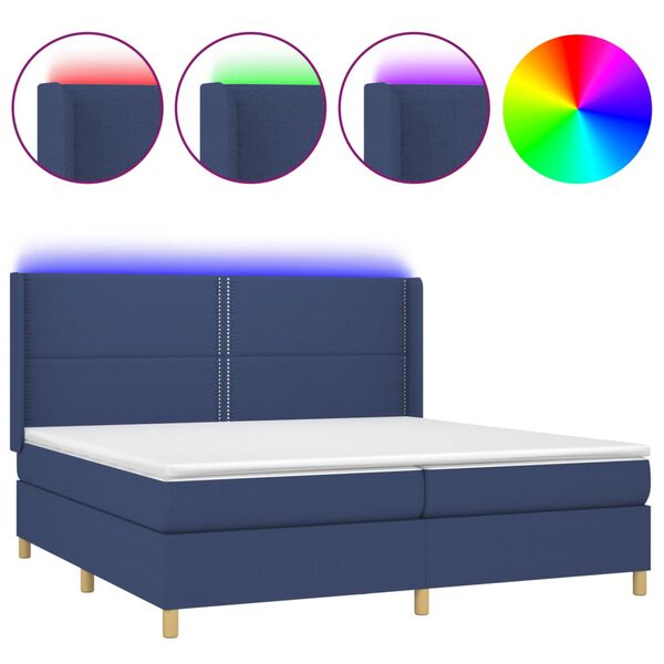 vidaXL Sommier &agrave; lattes de lit matelas et LED Bleu 200x200 cm Tissu