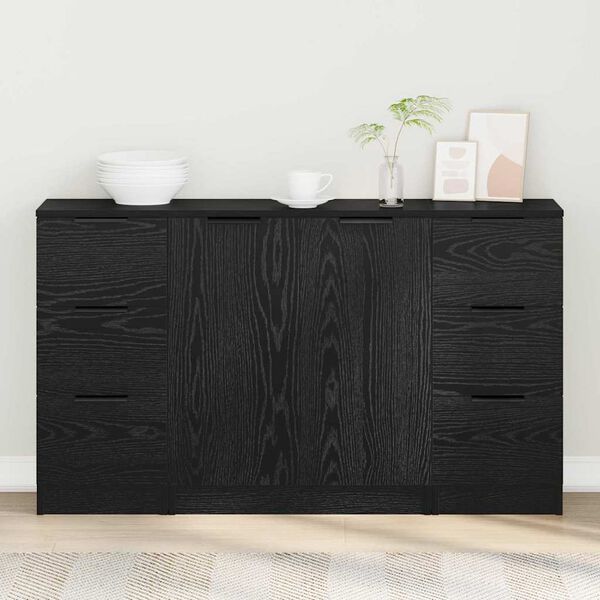 vidaXL Buffet avec tiroir 3 pcs Ch&ecirc;ne noir Bois d'ing&eacute;nierie