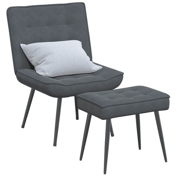 vidaXL Chaise de relaxation avec tabouret Gris fonc&eacute; Velours
