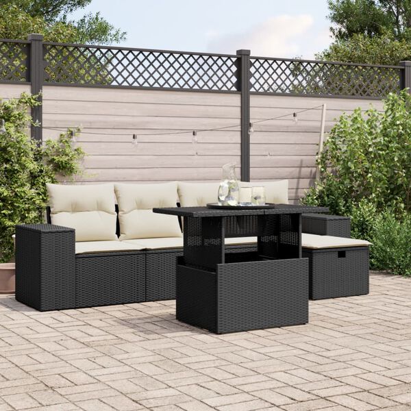 vidaXL Salon de jardin 6 pcs avec coussins noir r&eacute;sine tress&eacute;e