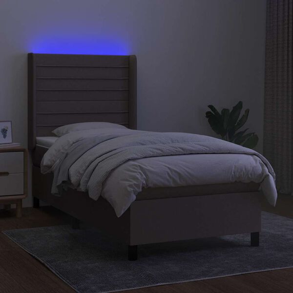 vidaXL Sommier &agrave; lattes de lit matelas et LED Taupe 90x190 cm Tissu