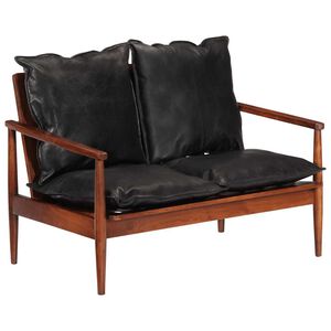 vidaXL Canap&eacute; 2 places noir cuir v&eacute;ritable et bois d'acacia solide